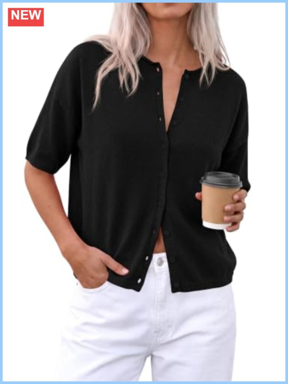 Short Sleeve Button Down Knit Cardigan Sweater